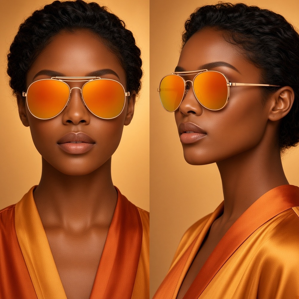Women Gold Sunglasses Orange Mirrored Lens Double Bridge Flat Top Retro Luxury